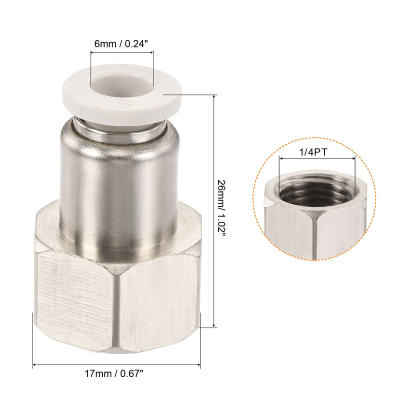 [Australia - AusPower] - MECCANIXITY Push to Connect Fittings 1/4PT Female Thread Fit 6mm Tube OD Nickel-Plated Copper Straight Union Fitting, Pack of 6 