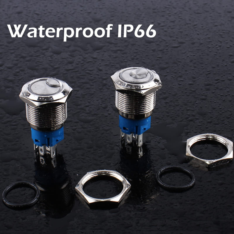 [Australia - AusPower] - DMWD 2PCS 19MM 3/4’’ Momentary Push Button Switch 12V-24V Ring Led 1NO 1NC Self-Reset ON/Off Metal Shell Waterproof with Wire Socket(IP66,Red Led) Red 19mm with Socket 2sets 