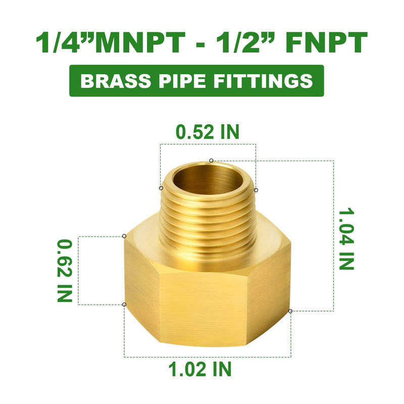[Australia - AusPower] - TAISHER 2PCS Brass Pipe Fitting, Reducer Adapter, 1/4-Inch Male Pipe x 1/2-Inch Female Pipe 1/4" NPT Male x 1/2" NPT Female 2 
