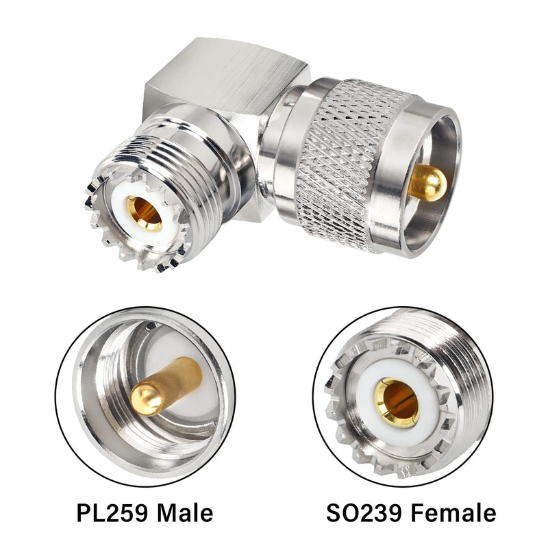 [Australia - AusPower] - MOOKEERF PL259 Male to UHF Female Right Angle Adapter, 2-Pack UHF Male to SO239 Female L Shape 90 Degree RF Coax Connector CB Radio Connectors 