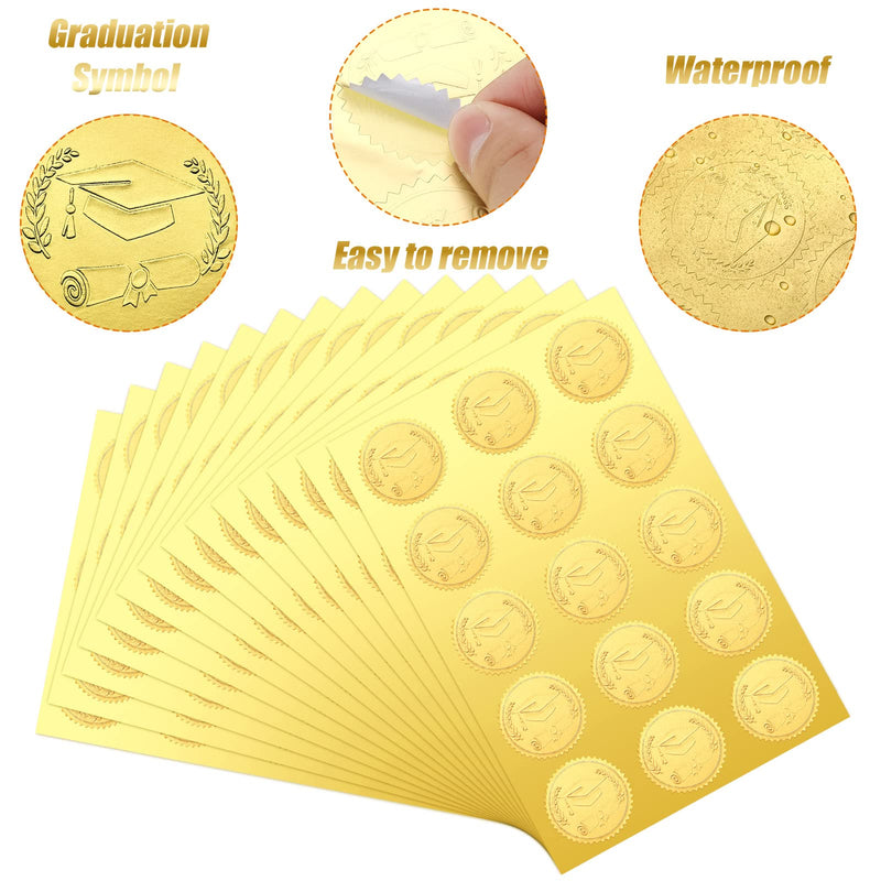 [Australia - AusPower] - 300 Pcs Large Gold Embossed Foil Graduation Cap Diploma Certificate Self Adhesive Seals Stickers for Invitations, Certification, Graduation, Notary Seals, Corporate Seals, Personalized Monogram Emboss 