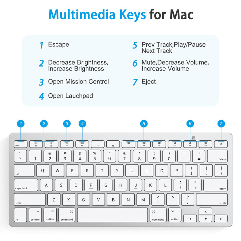 [Australia - AusPower] - Bluetooth Keyboard for Mac, OMOTON Compact Wireless Keyboard Compatible with MacBook Pro/Air, iMac, iMac Pro, Mac Mini, Mac Pro Laptop and PC Silver 