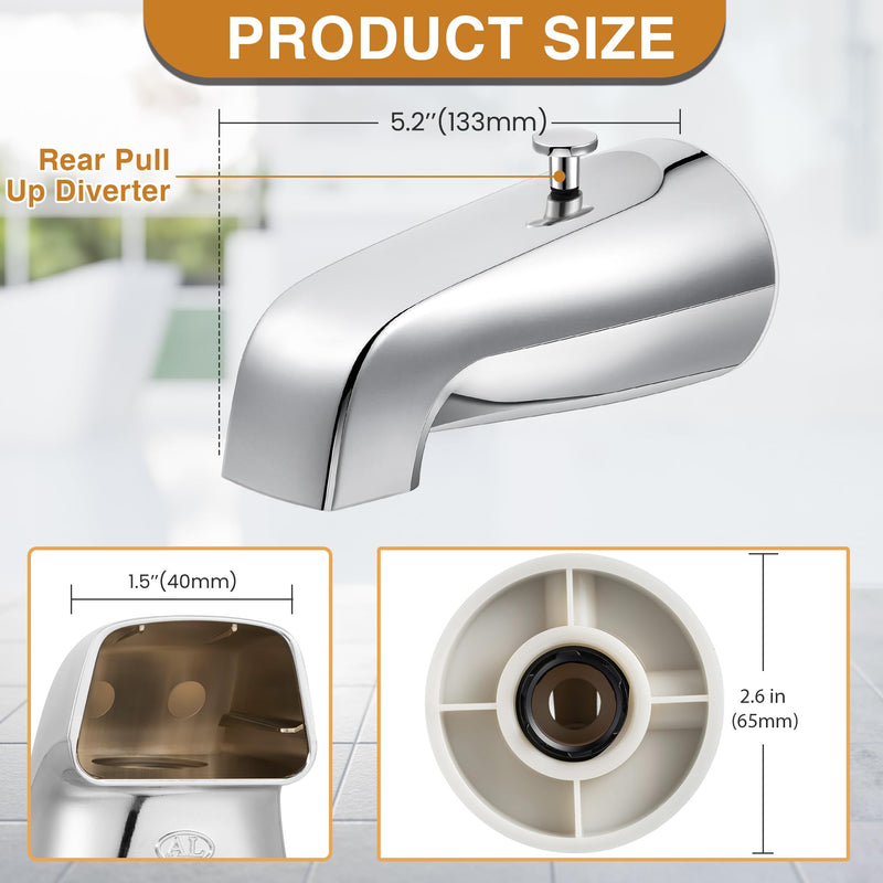 [Australia - AusPower] - Enhon Tub Spout with Rear Diverter, Bathtub Spout Fitting 1/2-Inch or 3/4-Inch IPS, 5-1/4 Inch Length Bathroom Bathtub Faucet with Adapter, Chrome Finish 