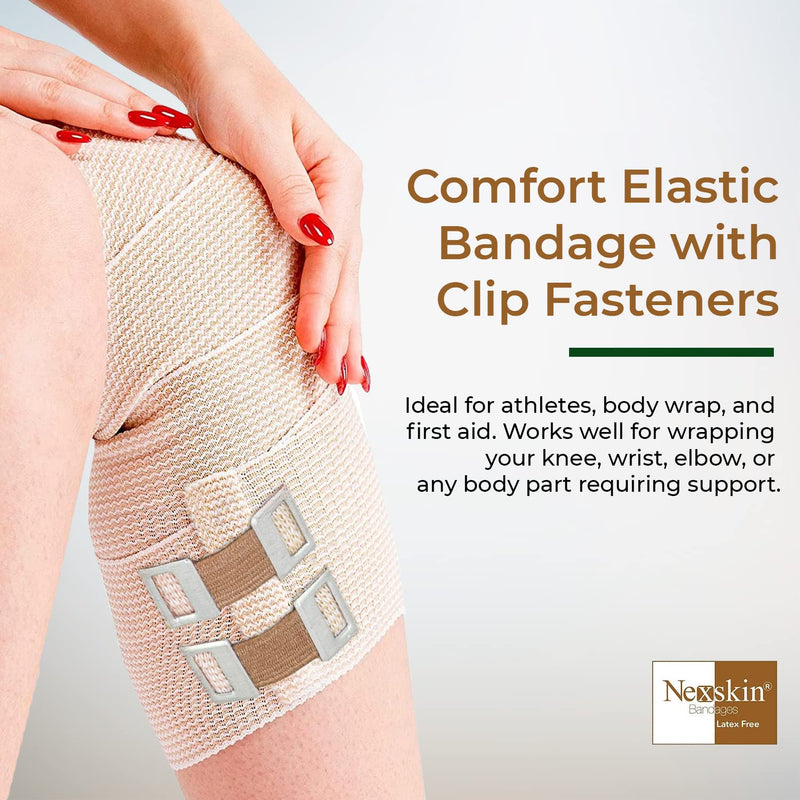 [Australia - AusPower] - NEXSKIN | Latex Free | American Organic Cotton Elastic Bandage | Set of Two 4 inch & Two 3 inch Wraps | Clip Closure | Washable Reusable 