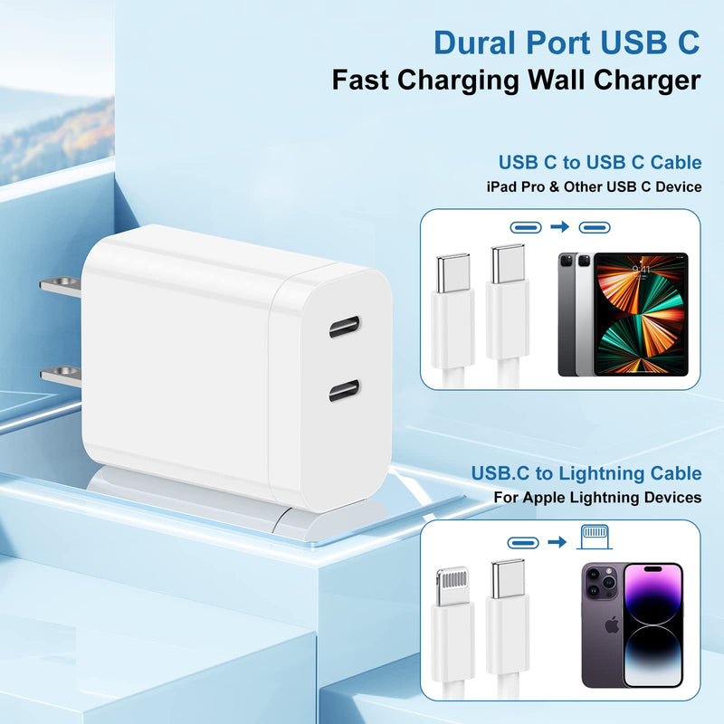 [Australia - AusPower] - USB C Fast Charger Block, [Apple MFi Certified] 2Pack Dual Port USB C Wall Charging Plug,Type C Apple Power Delivery Adapter Brick Cube Box for iPhone 14/14 Plus/14 Pro Max/13 Pro/12 Mini/11 Pro/iPad White 2-Port Charger 