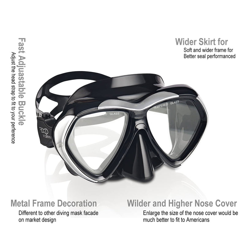[Australia - AusPower] - Adult Scuba Diving Mask, Anti-Fog Dive Mask, Anti-Leak Tempered Glass Swim Goggles with Nose Cover, Professional Snorkeling Gear for Snorkeling Freediving Swimming Spearfishing Black 