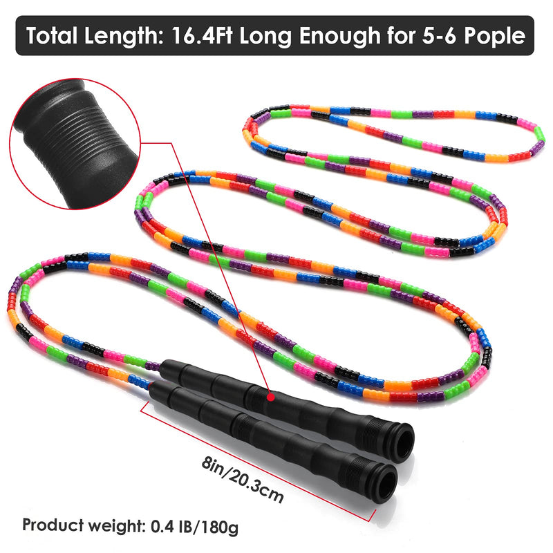 [Australia - AusPower] - Kingcolor Double Dutch Jump Rope Long Jump Rope 16 FT 1 Pack/2 Pack, Adjustable Soft Beaded Diy Jump Rope for Kids Adult Long Enough for 5-6 Jumpers Black-2 Pack 