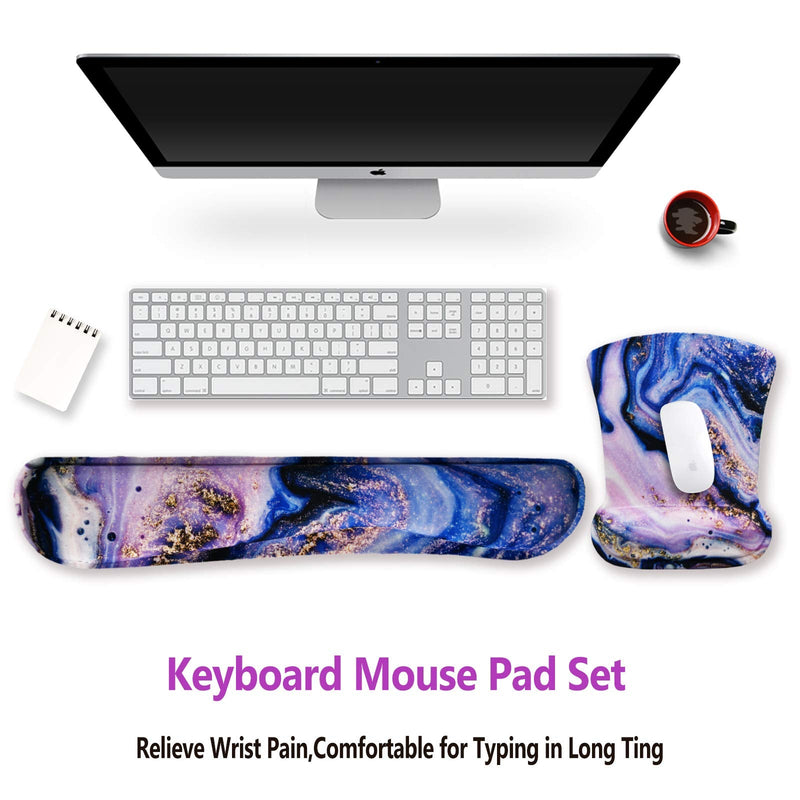 [Australia - AusPower] - ArtSo Keyboard Wrist Rest and Mouse Pad with Wrist Support, Ergonomic Mouse Pad, Durable & Comfortable & Lightweight for Easy Typing Pain Relief, Memory Foam Keyboard Mousepad Set, Purple Marble 