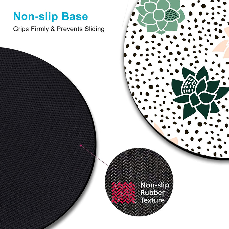 [Australia - AusPower] - HUOCAIREN Polka Dot Print Mouse Pad, Succulents Hand Drawn Mouse Pads, Cute Round Mousepad for Laptop Computer Office, Desk Accessories, Gift for Her, 7.9 x 7.9 Inch - Pink/Green 