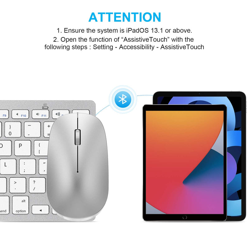 [Australia - AusPower] - Wireless Keyboard and Mouse for iPad (iPadOS 13 and Above), SPARIN Bluetooth Keyboard and Mouse Compatible with iPad Pro 12.9 / 11 / iPad 10.2 (9th 8th Gen) / iPad Air 4 / iPad Mini, Silver White 