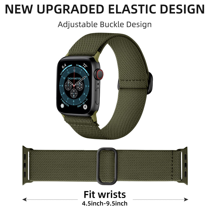 [Australia - AusPower] - DaQin 3 Pack Stretchy Nylon Solo Loop Band Compatible with Apple Watch Band 41mm 45mm 38mm 40mm 42mm 44mm, Adjustable Elastic Braided Replacement Strap for iWatch Series 7/6/5/4/3/2/1 SE Women Men Black/Army Green/Dark Gray 42mm/44mm/45mm 