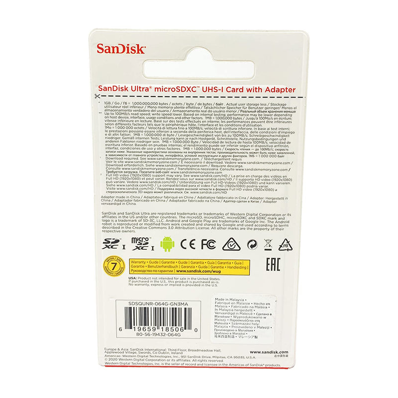 [Australia - AusPower] - SanDisk SDSQUNC064GAULM Ultra 64GB microSDXC UHS-I Card with Adapter (Pack of 2) 