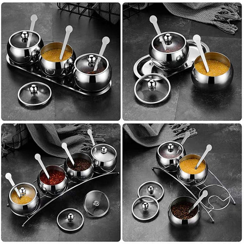 [Australia - AusPower] - 2 Pack 10 OZ Stainless Steel Sugar Bowl, Sugar Bowl, with Spoon and Clear Lidfor Suitable for home and kitchen 