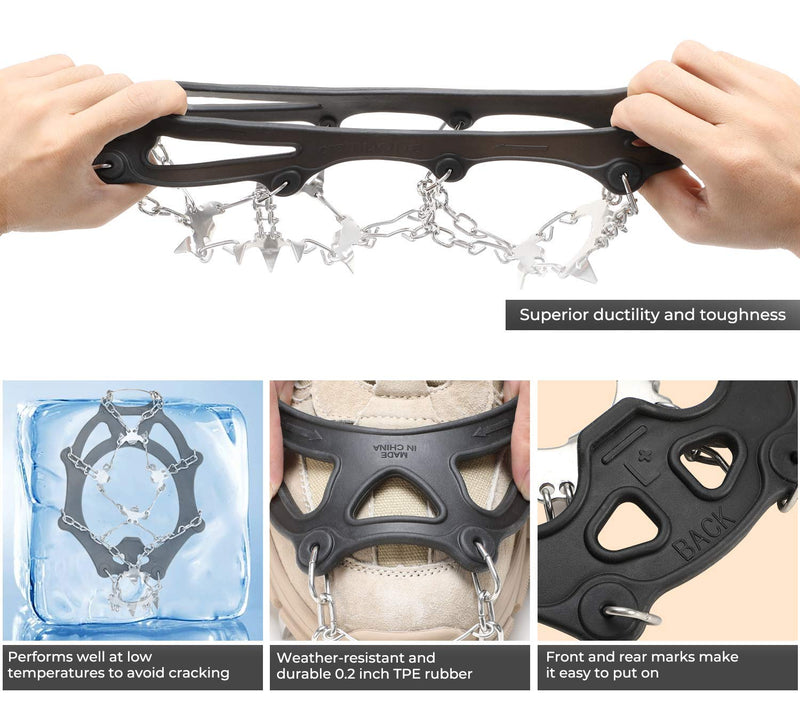 [Australia - AusPower] - Sportneer Ice Cleats, Ice Snow Grips, 19 Spikes Stainless Steel Anti-Slip Climbing Crampons for Shoes Boots, Safe Protect for Walking, Mountaineering, Climbing, Hiking on Snow Black Medium 