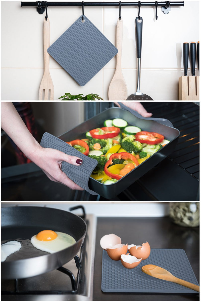 [Australia - AusPower] - Silicone Trivet Mats - Pot Holders - Drying Mat Our potholders Kitchen Tools is Heat Resistant to 440°F, Non-Slip Durable Flexible Easy to wash and Dry and Contains 4 pcs by Q's INN. Gray 