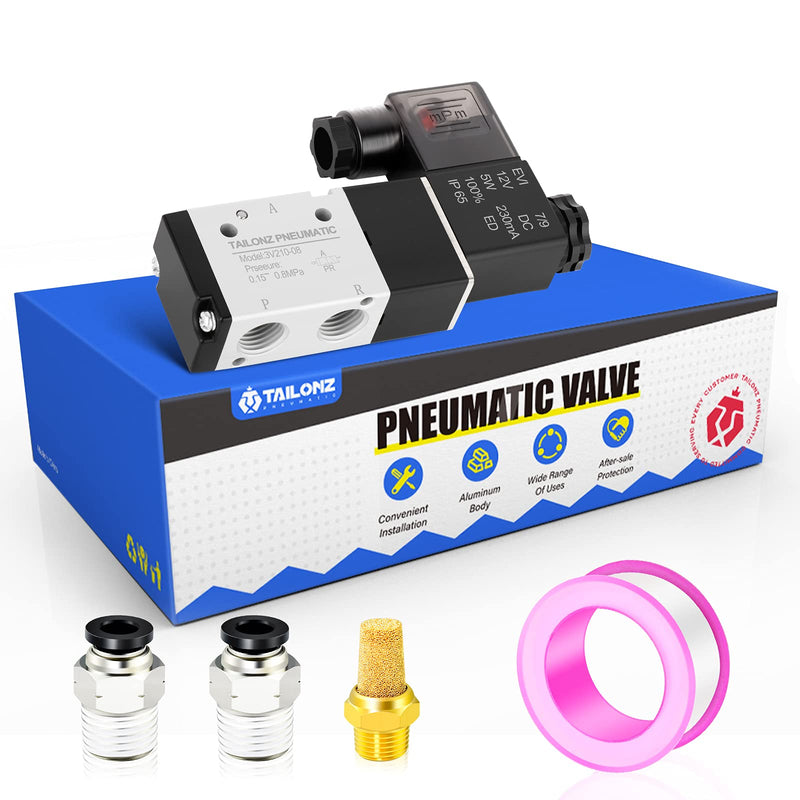 [Australia - AusPower] - TAILONZ PNEUMATIC 1/4"NPT Solenoid Valve 3V210-08 12V/24V/110V/220V Single Coil Pilot-Operated Electric 2 Position 3 Way Connection Type DC12V 
