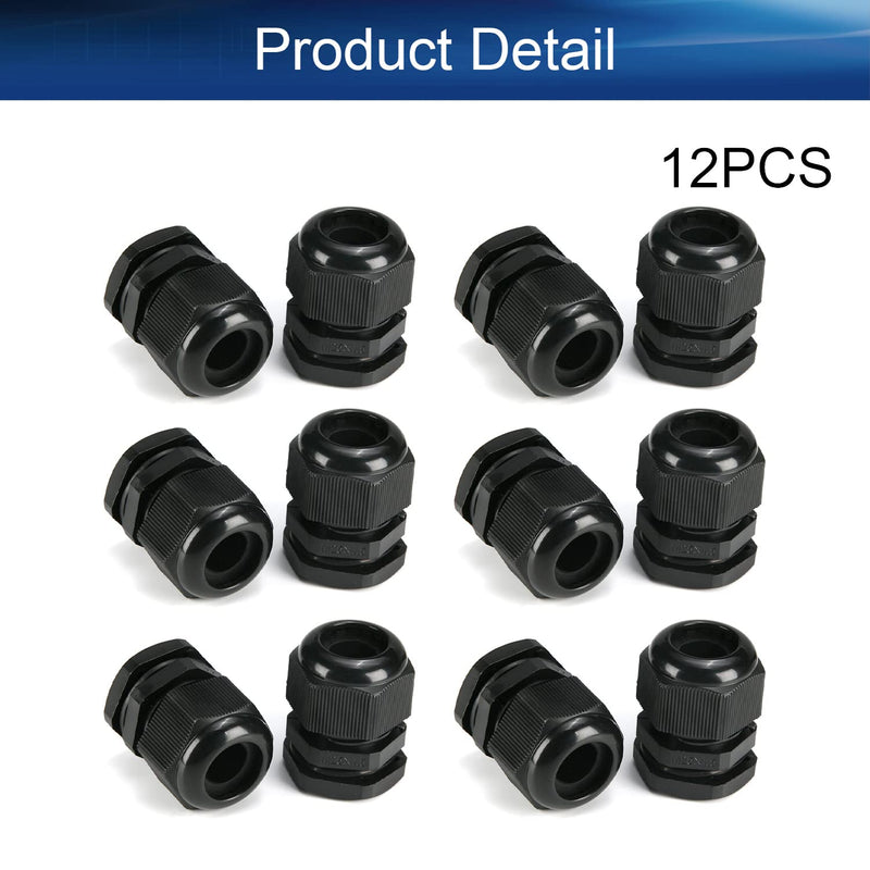 [Australia - AusPower] - Heyiarbeit 12Pcs M25 Cable Gland 9-17mm Adjustable Waterproof Plastic Cable Connectors Joints Nylon Wire Protectors Black 9-16mm 