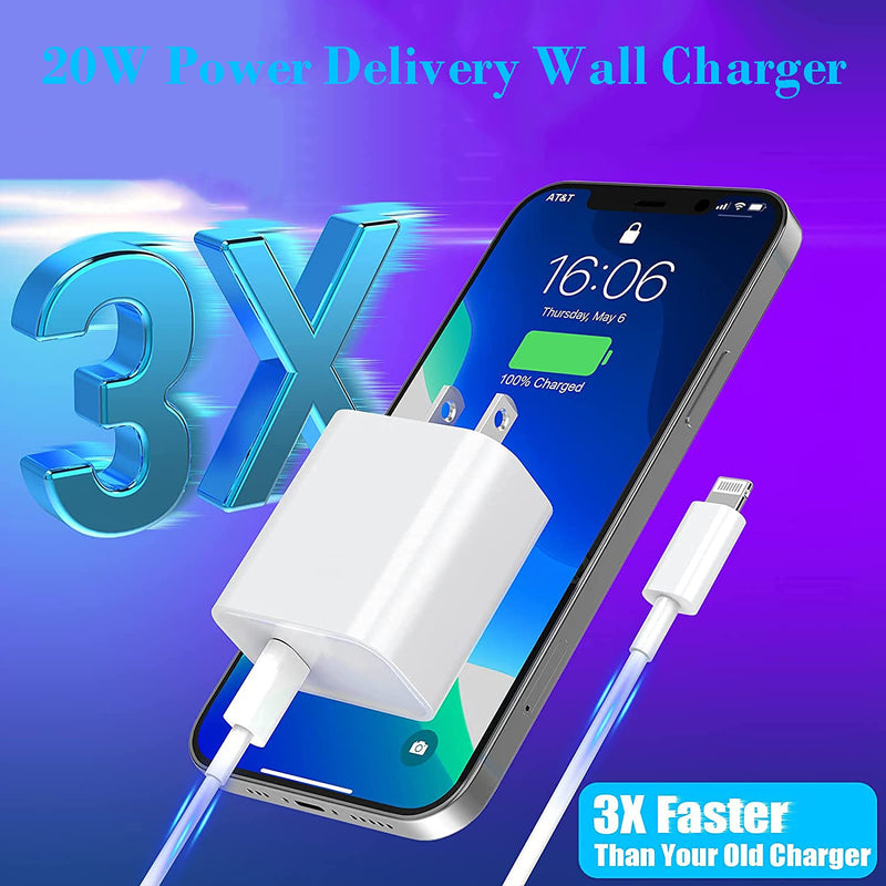 [Australia - AusPower] - [Apple MFi Certified] iPhone Fast Charger, Veetone 2 Pack 20W USB C Power Delivery Wall Charger Plug with 6FT Type C to Lightning Quick Charge Sync Cable for iPhone 13/12/11/XS/XR/X 8/SE/iPad/AirPods White 