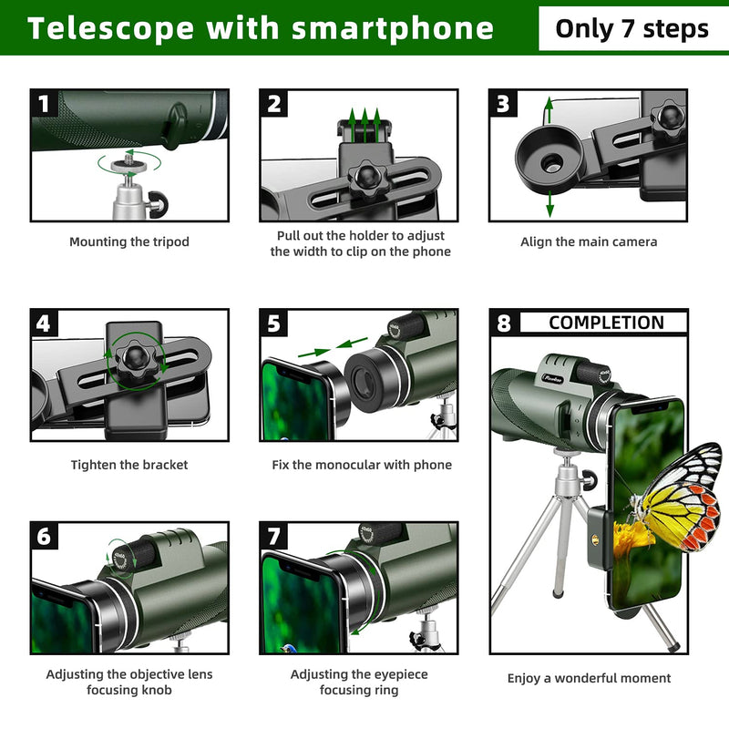 [Australia - AusPower] - Pankoo 40X60 Monocular Telescope with Smartphone Holder & Tripod, 2021 Power Prism Compact Monoculars for Adults Kids HD Monocular Scope for Bird Watching Hunting Hiking Concert Travelling 