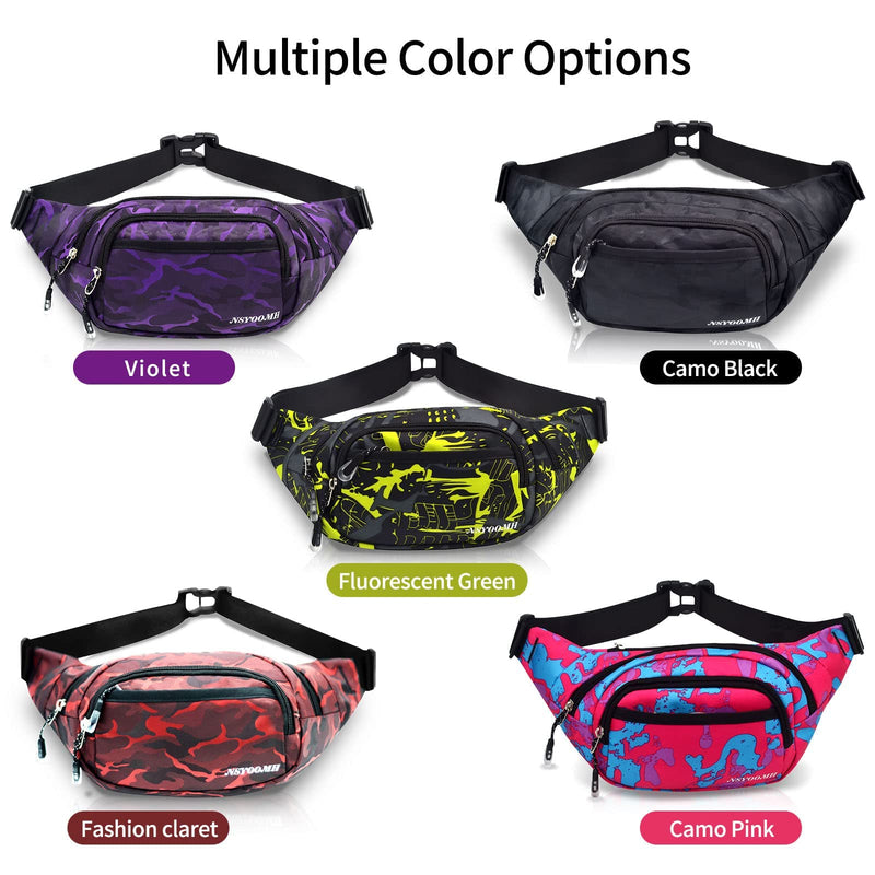 [Australia - AusPower] - NSYOOMH Large Fanny Pack for Women & Men, 5-Zipper Pockets Water Resistant Practical Waist Bag, for Outdoor Running Cycling Sports Travel Hiking Fishing Fashion Camo Black Belt Bags 