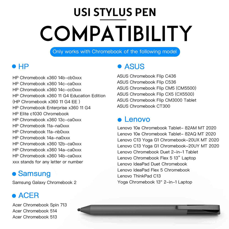 [Australia - AusPower] - USI Stylus Pen for Chromebook with 4096 Levels Pressure Compatible with ACER Chromebook Spin 713, LEN0V0 Chromebook Duet, HP Chromebook X360 14, ASUS Chromebook FLIP, Samsung Galaxy Chromebook 2 