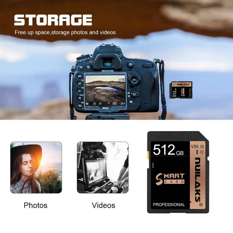 [Australia - AusPower] - 512GB SD Card Flash Memory SD Card Class 10 High Speed Digital Memory Card for Vloggers, Filmmakers, Photographers and Other Devices(512GB) 