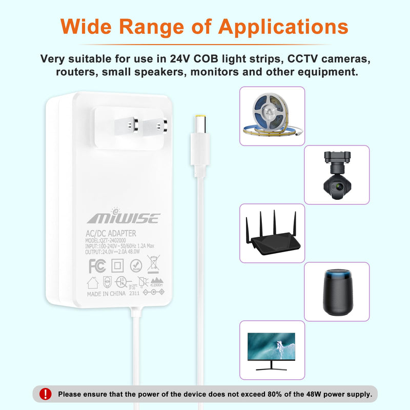[Australia - AusPower] - MIWISE Power Supply Adapter DC24 2A 48W AC to DC Converter Transformer 100-240V AC Input,forfor COB LED Strip, CCTV Camera,White,2.1mm X 5.5mm US Plug DC24V 48W/2A 