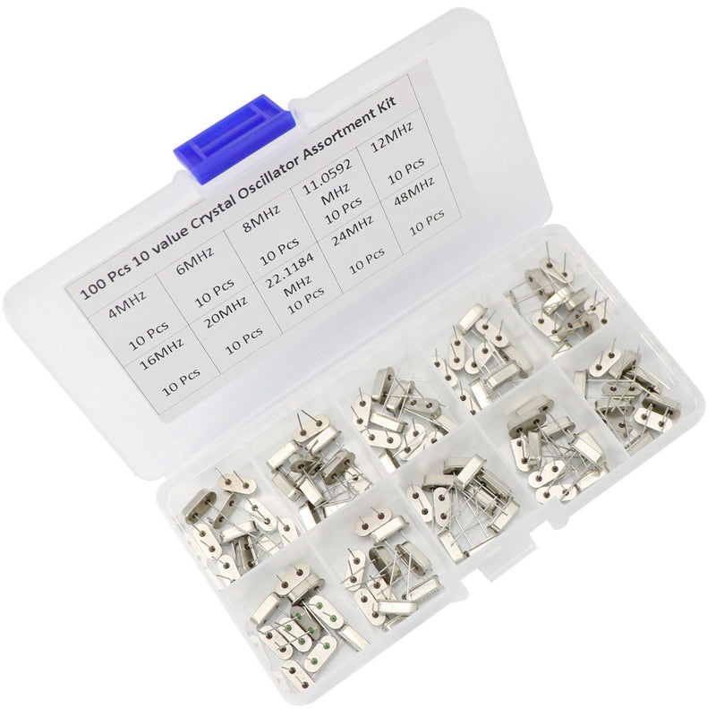 [Australia - AusPower] - 100Pcs 10 Value Crystal Resonators Oscillator Assortment Kit Assorted Set 4MHz, 6MHz, 8MHz, 11.0592MHz, 12MHz, 16MHz, 20MHz, 22.1184MHz, 24MHz, 48MHz 