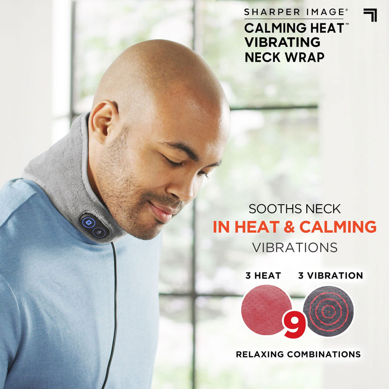 [Australia - AusPower] - Calming Heat Neck Wrap by Sharper Image Personal Electric Neck Heating Pad with Vibrations, 3 Heat & 3 Vibration Settings- 9 Relaxing Combinations Neck Wrap- 9 Combos 