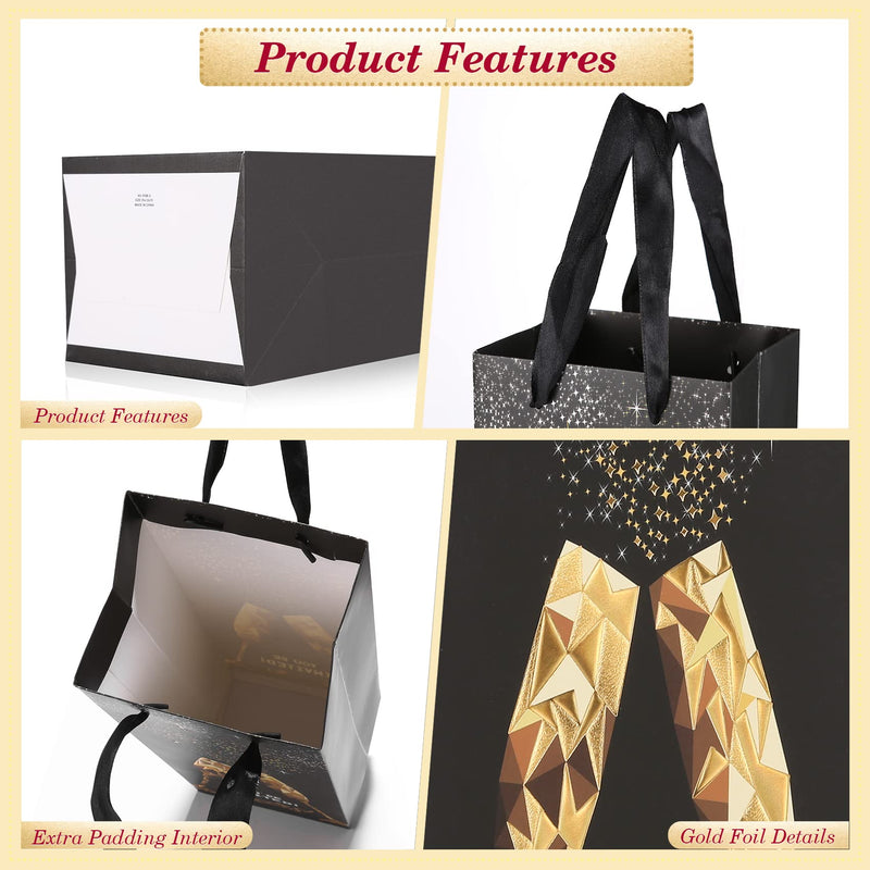 [Australia - AusPower] - Carnation 12Pack Wine Gift Bag, Wine Gift Bags for Wine Bottles, 4 Colors Black and Gold Foil Wine Bag for Easter, Thanksgiving, Hanukkah, Retirements, Housewarmings, Graduations, Christmas, 14 Inch 