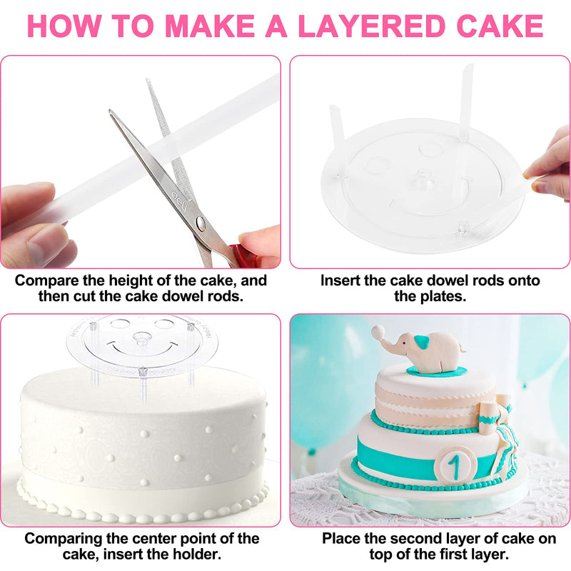 [Australia - AusPower] - Aufind 45 PCS Plastic Cake Dowel Rods Set, 20 White Plastic Cake Sticks Support Rods with 5 Cake Separator Plates for 4, 6, 8, 10,12 Inch Cakes and 20 Clear Cake Stacking Dowels for Tiered Cakes Clear Plates 