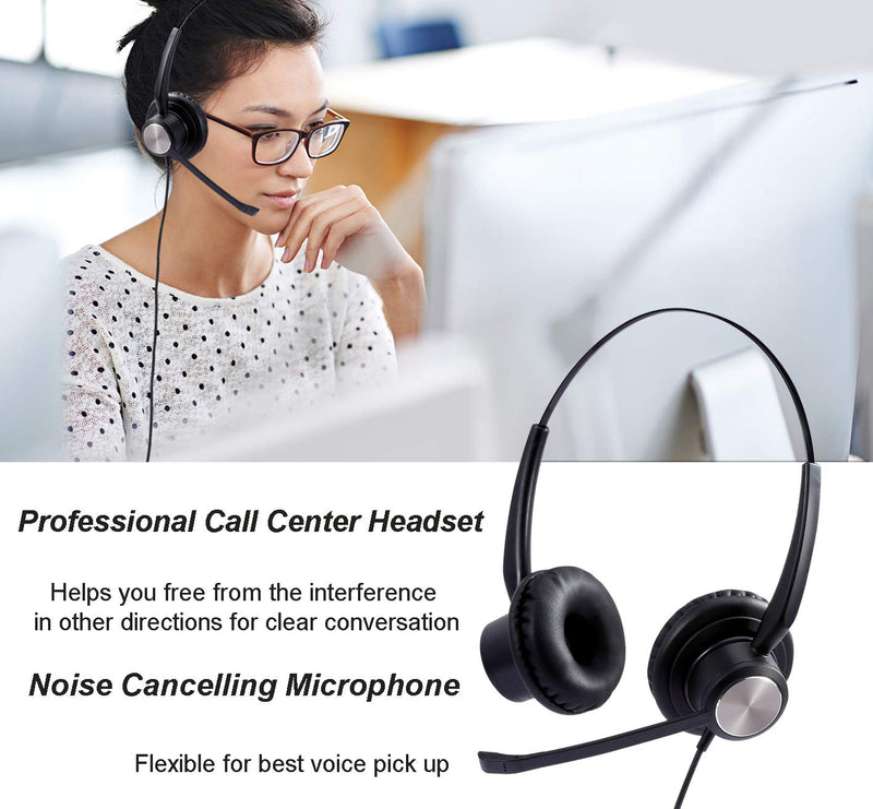 [Australia - AusPower] - 2.5mm Headset with Microphone Noise Canceling & Volume Controls, Binaural Telephone Headset for Panasonic Dect 6.0 Phones, Office Telephone Headset for AT&T Vtech Cordless Phone 