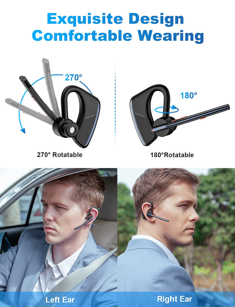 [Australia - AusPower] - Link Dream Bluetooth Earpiece for Cell Phone Hands Free Noise Cancelling Bluetooth Earpiece Headset Wireless 24 Hrs Talking 1440 Hrs Standby time for iPhone Android Trucker Driver 