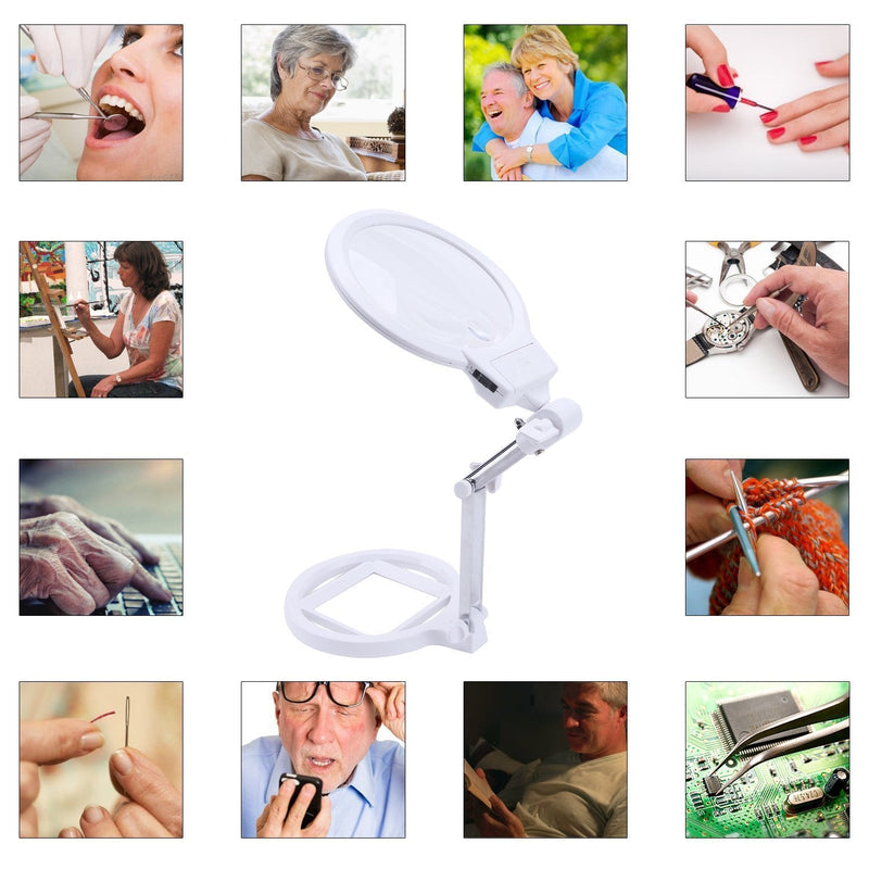 [Australia - AusPower] - Large Magnifier Folding & Hand held 2LED Light Lamp Jumbo 5.5 Inch Lens - Best Hands Free Magnifying Glass for Reading and Jewelry Design etc 