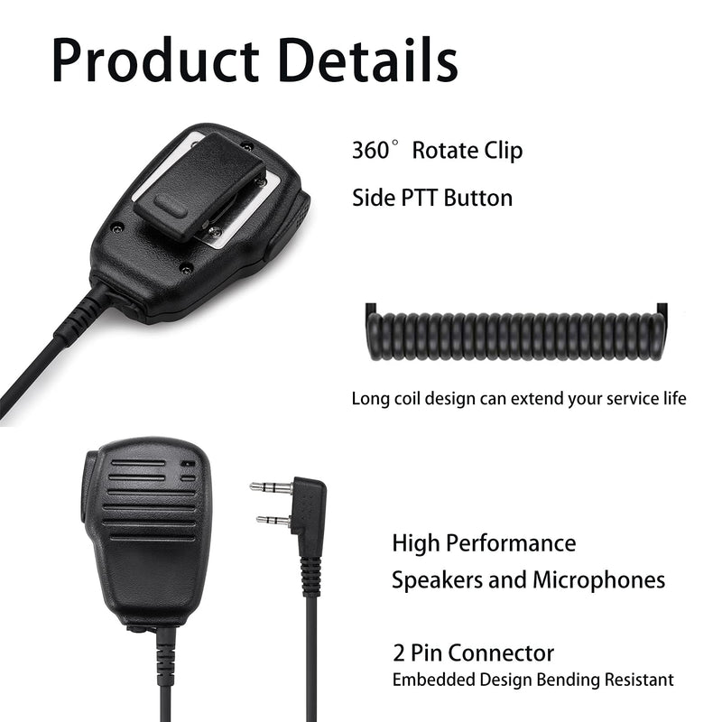 [Australia - AusPower] - Samcom Shoulder Mic of Walkie Talkies, Long Range Two Way Radio Speaker, Handheld Microphone for Most 2 Way Radio, 2 Pin Radio Mic with PTT (2 Pack) 