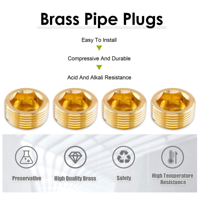 [Australia - AusPower] - Keadic 6 Pieces Brass Pipe Fitting Set, 3/4 inch NPT Pipe Plug Brass Pipe Fitting Internal Hex Thread Socket for Closing the End of Pipe 3/4 inch - 6PCS 