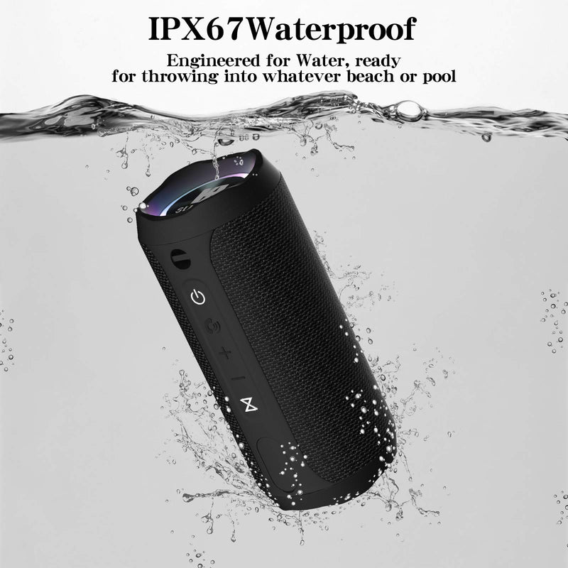 [Australia - AusPower] - 【Upgraded】 SUNHAI Portable 20w Waterproof Wireless Stereo Bluetooth Speakers J20 with Bass Sound,Party Light,IPX67,HD Sound,Long Battery Life Support Hands-Free Call for Outdoor -Black 
