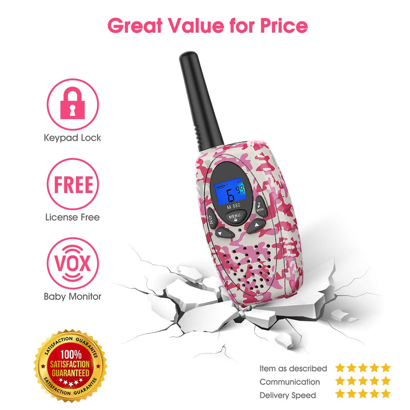 [Australia - AusPower] - Walkie Talkies Rechargeable for Kids/Adults, Topsung Rechargeable Two Way Radios Long Range with Charger Batteries, Walky Talky for Camping (Camouflage) (M880(Camo Blue Green Pink)) 1Pink & 1Blue & 1Green with Charger/Cable/Battery/Lanyard 