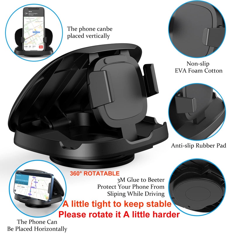 [Australia - AusPower] - Cell Phone Holder for Car, Upgrade 360° Rotatable Phone Mount for Dashboard, Horizontal & Vertical Viewing Friendly Phone Car Mount, Compatible with iPhone Samsung Android Smartphones GPS Devices 