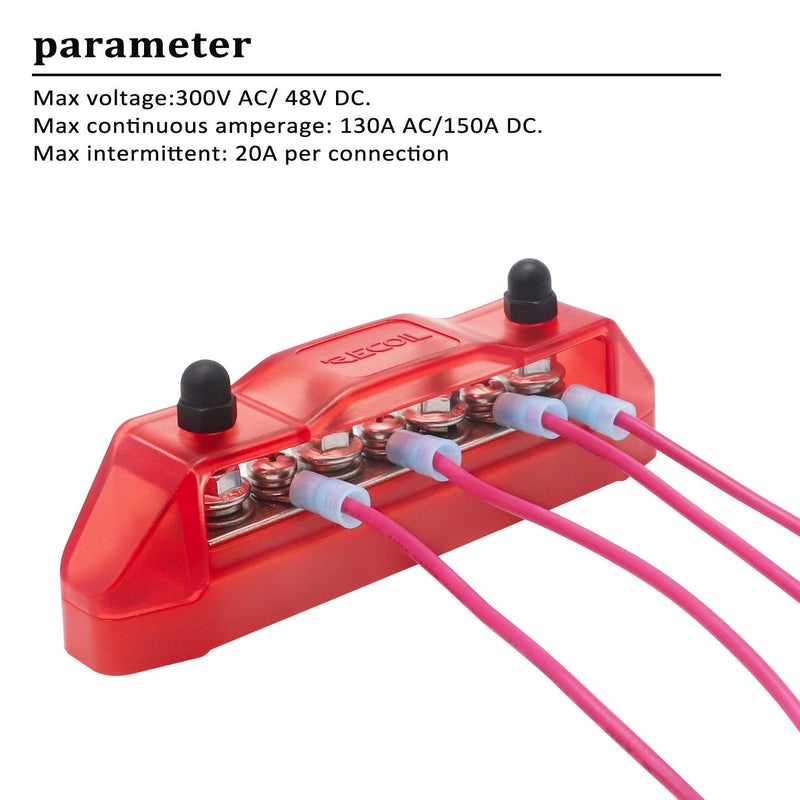 [Australia - AusPower] - Recoil BBS43-P Bus Bar 4 x M5 Studs 3 Screw Terminals Power Distribution Block Busbar with Ring Terminals (Red+Black) Red+Black 