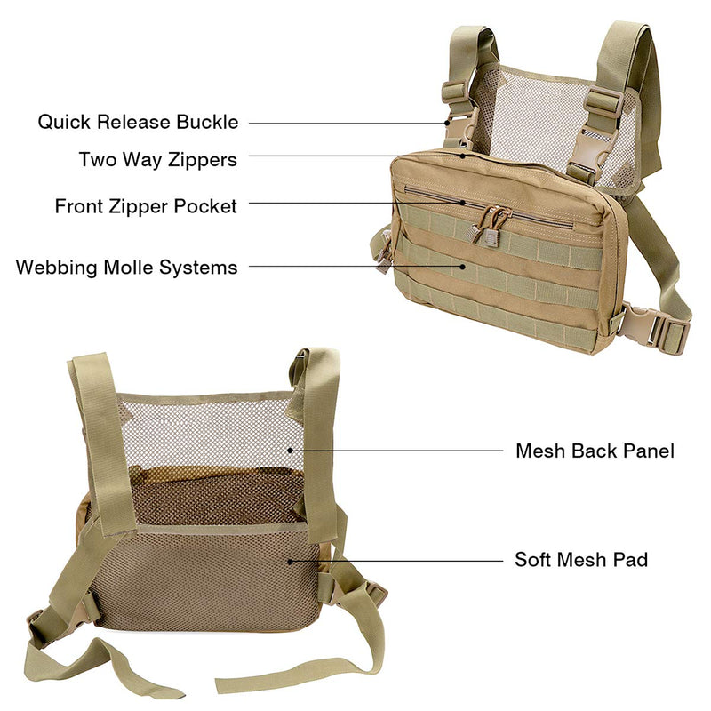 [Australia - AusPower] - abcGoodefg Tactical Chest Rig, Molle Radio Chest Harness Holder Holster Vest for Two Way Radio Walkie Talkies Tan 