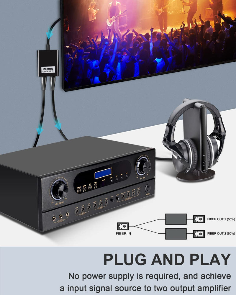 [Australia - AusPower] - ZEXMTE 【Upgraded】 Optical Fiber Splitter 1 in 2 Out Optical Audio Splitter, Fiber Optical Splitter with 24K Gold Plated Connectors for CD Player, DVD Player, Receiver-Black 