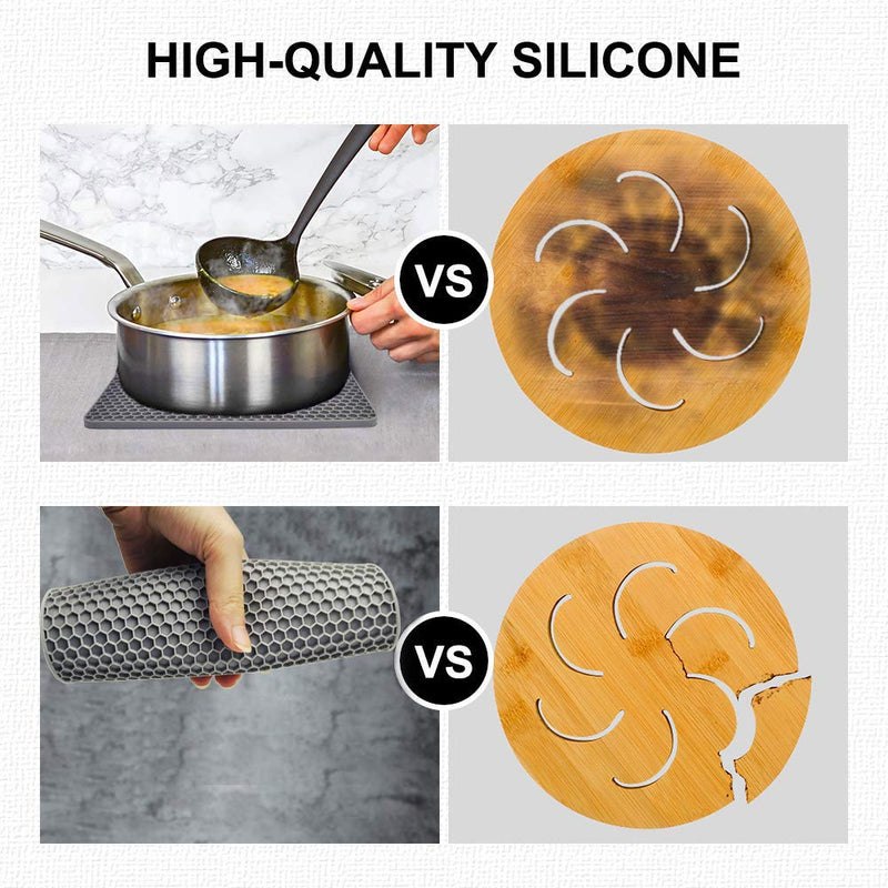 [Australia - AusPower] - Silicone Trivet Mats, Silicone Pot Holders for Hot Pan and Pot Pads. Heat Resistant Counter Mats for Tables, Countertops, Spoon Rest and Large Coasters, 4 Pack Gray& Blue(2 Squared + 2 Round Mats) A-Blue, Gray 