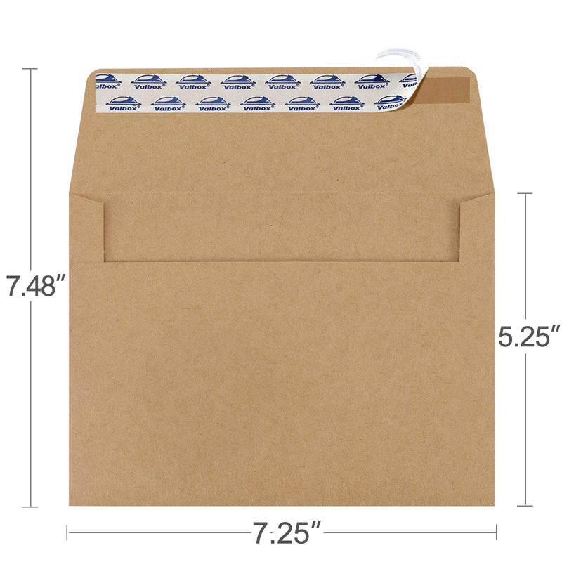 [Australia - AusPower] - ValBox 5x7 Envelopes for Invitation 100 Qty A7 Envelopes Self Seal Brown, Kraft Paper Envelope for 5x7 Cards, Weddings, Baby Shower, Stationery, Office, 5.25 x 7.25 Inches A7 (5.25x7.25 Inches) 