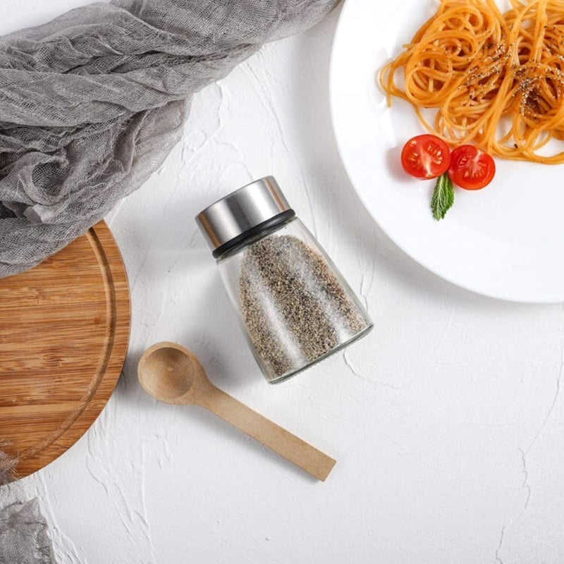 [Australia - AusPower] - Elegant Salt and Pepper Shakers with Adjustable Pour Holes - Set of 2 - Premium Stainless Steel and Glass - Perfect Spice Dispenser Set for Your Delicious Meals 