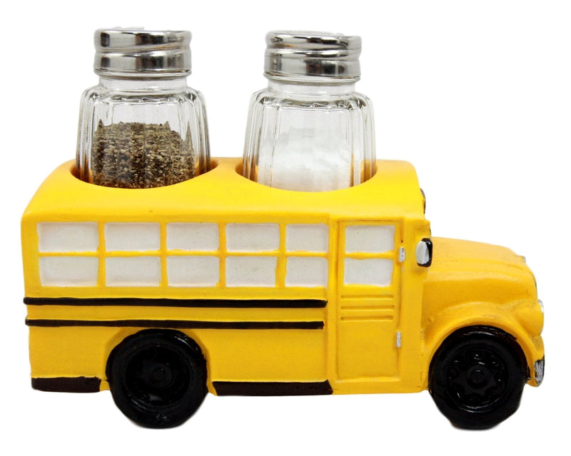 [Australia - AusPower] - Atlantic Collectibles North American Yellow School Bus Decorative Glass Salt Pepper Shakers Holder Resin Figurine 6"L 