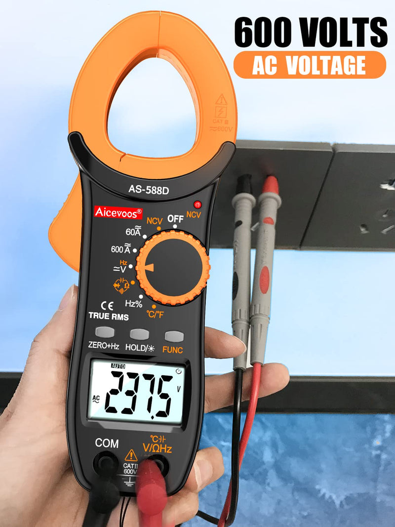 [Australia - AusPower] - Aicevoos 588D Digital Clamp Meter Multimeter 6000 Counts Amp Voltage Tester Auto-ranging, Measures Current Voltage Temperature Capacitance Resistance Diodes (AC/DC Current) AC/DC Current 