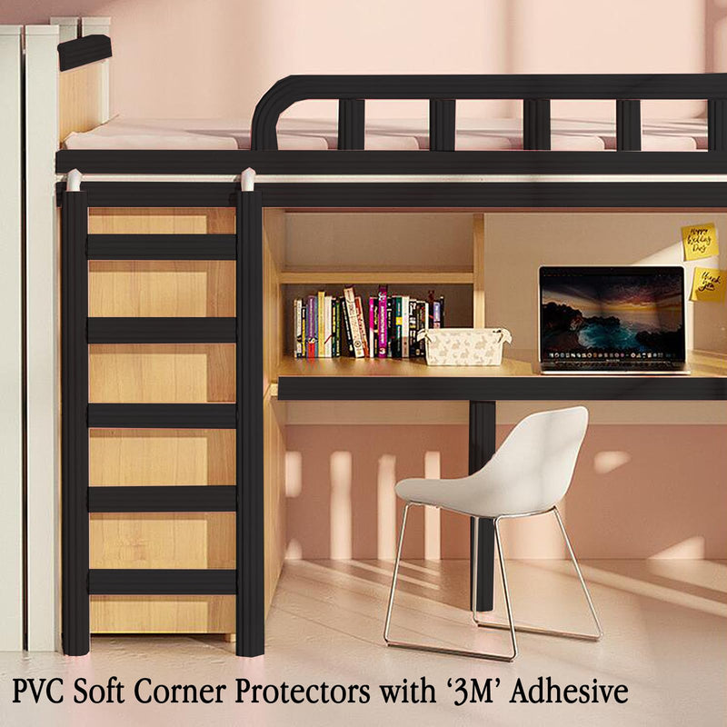 [Australia - AusPower] - 6.6 FT Black Bunk Bed Ladder Pads PVC Soft Corner Protectors with Strong Adhesive, Stair Steps Cover for Ladder, Stair Edge, Sharp Edges, Desk, Table, Furniture 