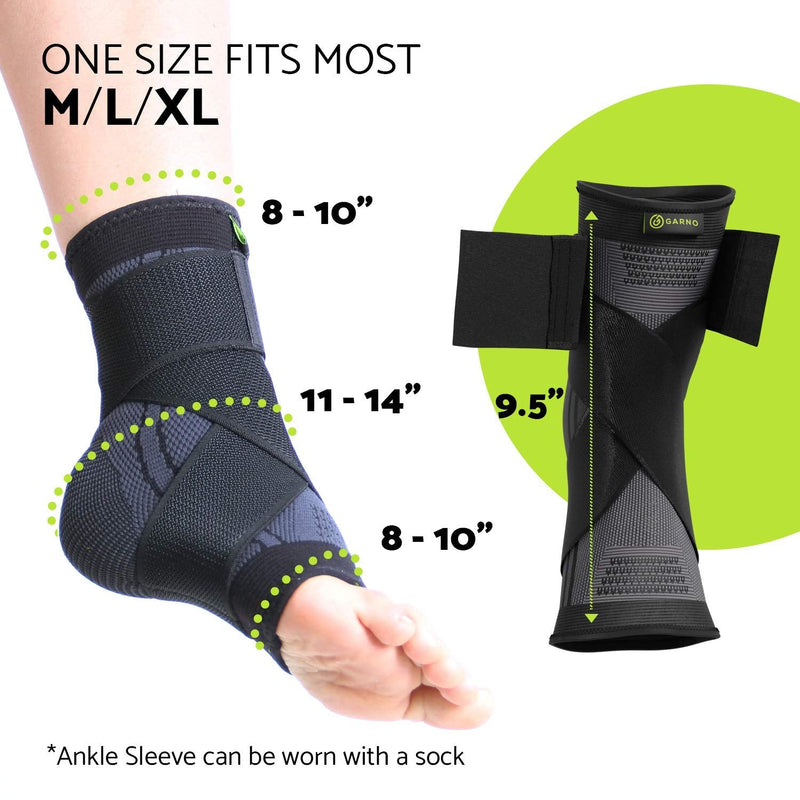 [Australia - AusPower] - GARNO Ankle Brace Compression Sleeve with Adjustable Straps, Arch Support & Foot Stabilizer, Elastic Wrap for Plantar Fasciitis, Achilles Tendonitis Recovery, Sports Bandage Sock; Men, Women 1 