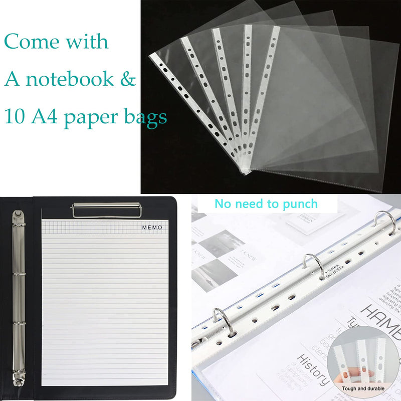 [Australia - AusPower] - Professional Portfolio Leather Business Padfolio Notebook with Letter Size Clipboard, A4 Portfolio Binder & Organizer Folder (Black) Black 